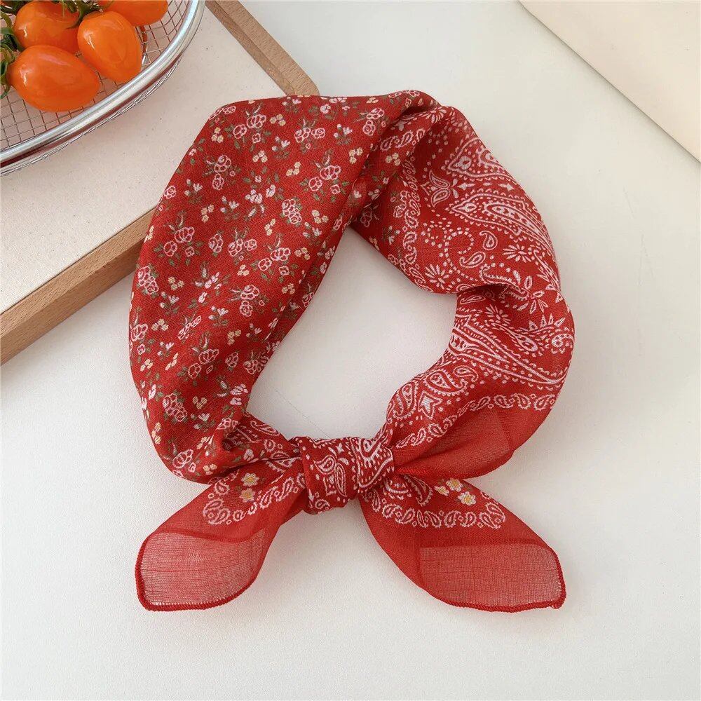 Women's Fashion Bandana Cotton Headscarf Small Hijab Floral Print Handkerchief Hair Scarf Headband Neck Scarf Size: One Size Fits Most; Parallel Import