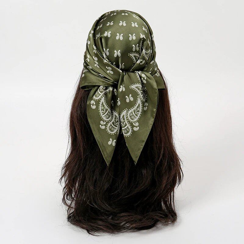 "Summer Beach 70x70cm Square Silk Muslim Hijab Scarf for Women, Handkerchief, Heart Print Headband, Stylish Small Luxury Scarf Tie" Size: 70x70cm; Parallel Import