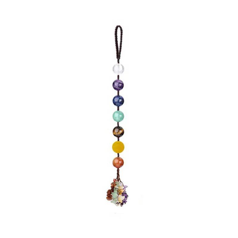 7 Chakra Natural Stone Handmade Hanging Ornament with Colorful Crystal Tassels, Yoga Meditation Pendant for Wall, Window, Car, and Interior Decoration (Parallel Import)