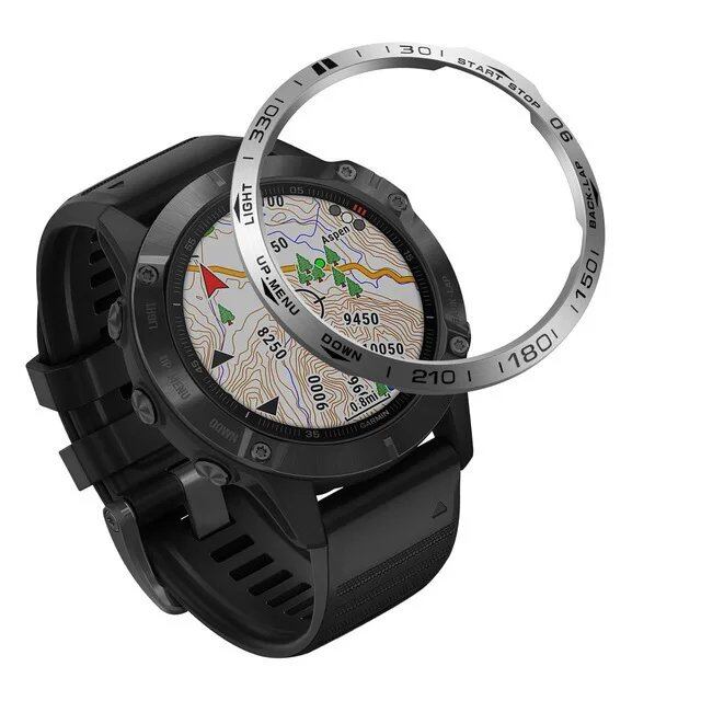 Garmin Fenix 7/7X/6/6X Solar Sapphire Metal Bezel Ring with Time Frame and Glass Screen Protector, Smartwatch Protective Case (Imported)