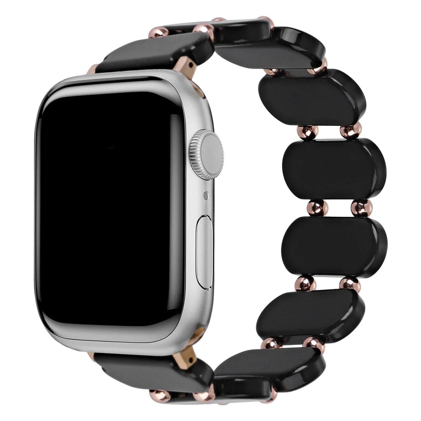 Resin Apple Watch Band, 46mm, 41mm, 42mm, 45mm, 49mm, Compatible with iWatch Series 10, 9, 8SE, 6, 5, 46mm, 41mm, 42mm, 45mm, 49mm, Women's, Elastic Ring Strap with Metal Beads, Band Color: mm, Parallel Import