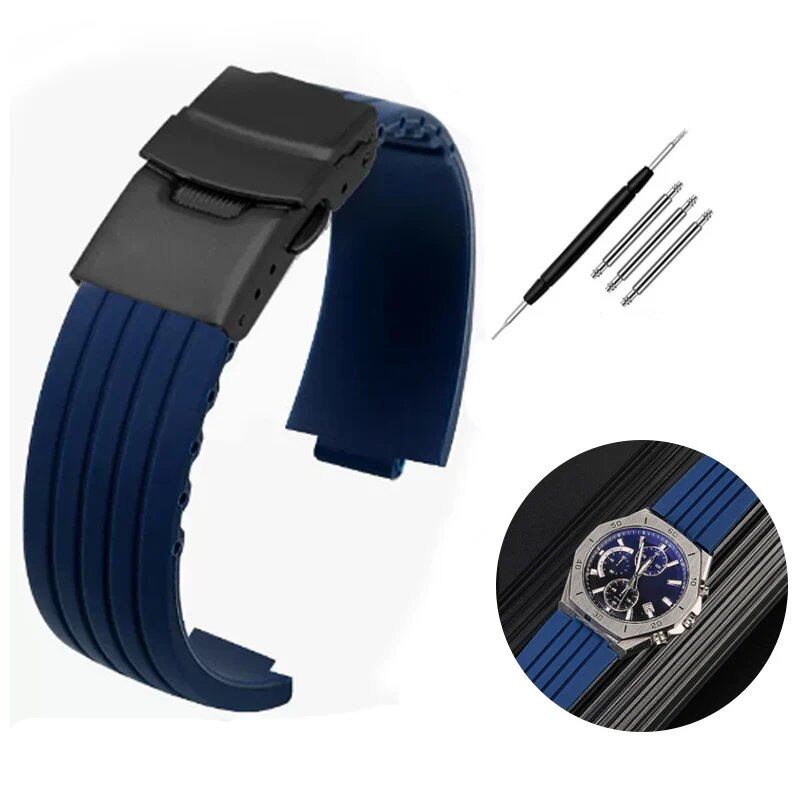 Silicone rubber watch band with striped design and convex ridges for Auris/Aquaris 7330/7740. Available in black and blue. Available in 22x12mm, 24x11mm, and 24x12mm. Ships from: Parallel import.