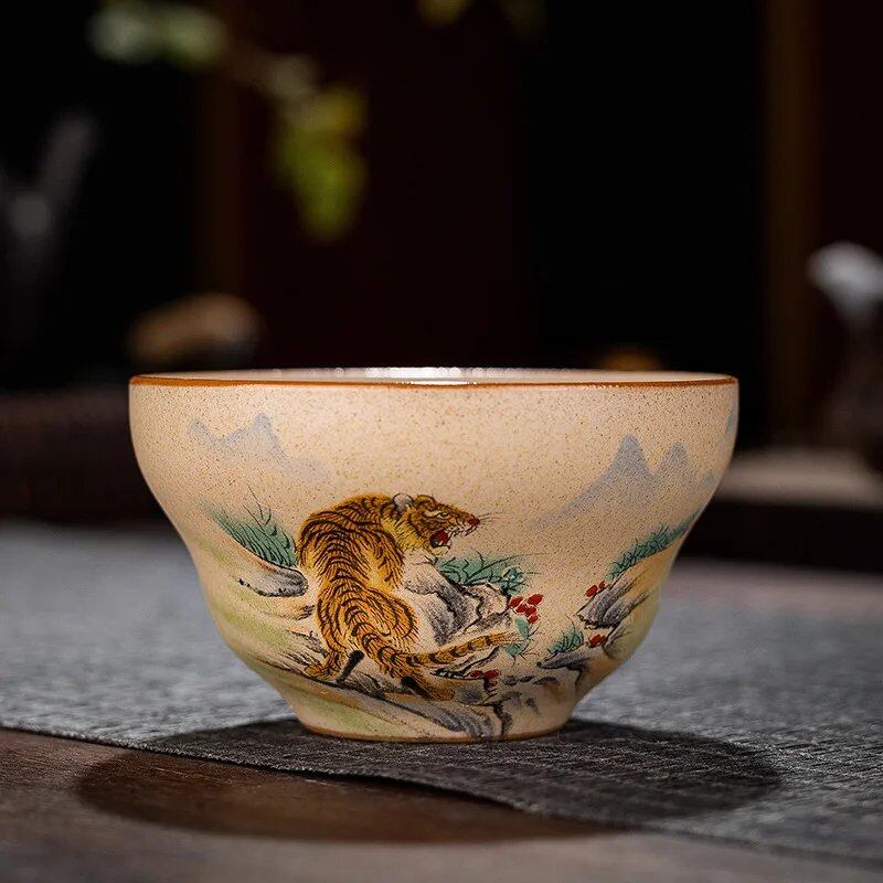 12-Style Zodiac Ceramic Teacup Set, Animal Bowls for Tea Ceremony, Tiger Teacups, and Kung Fu Tea Cups; 130ml Capacity, Imported