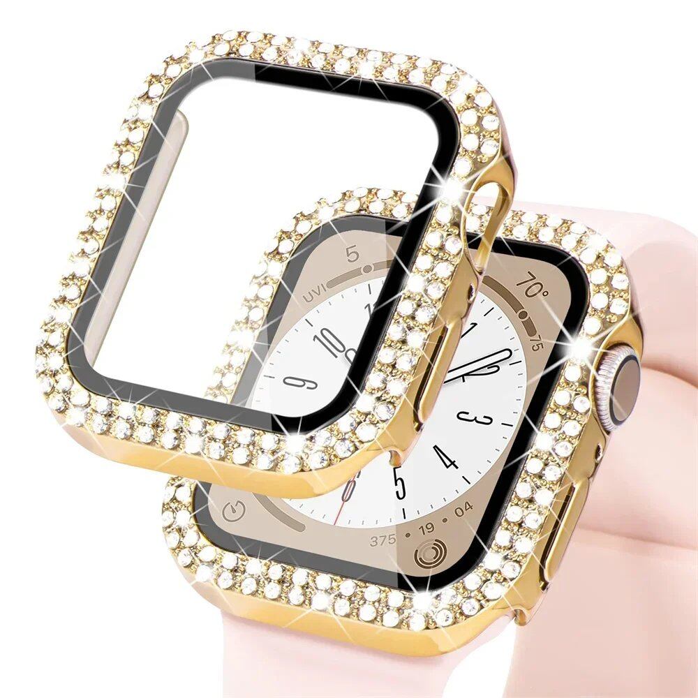 アップルウォッチ用 ブリングガラス+カバーケース 44mm 45mm 41mm 40mm 42mm ダイヤモンドバンパー+画面保護フィルム対応 iWatchシリーズ7/8/9/5/6/SE 並行輸入品