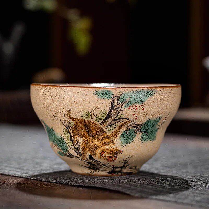 12-Style Zodiac Ceramic Teacup Set, Animal Bowls for Tea Ceremony, Tiger Teacups, and Kung Fu Tea Cups; 130ml Capacity, Imported