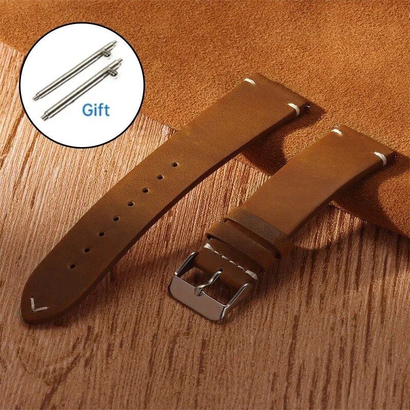 Men's and Women's Business Cowhide Leather Watch Band, Vintage Oil Wax Strap, Universal Quick Release Wristband, Handmade Retro Oil Bracelet, Band Color: mm; Ships from: Parallel Import