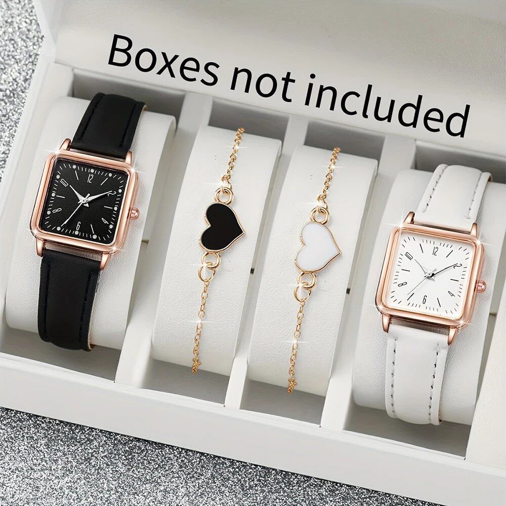 Set of 4 Simple Modern Watches with Leather Straps, Business Casual, Unisex, Quartz Movement, Parallel Import