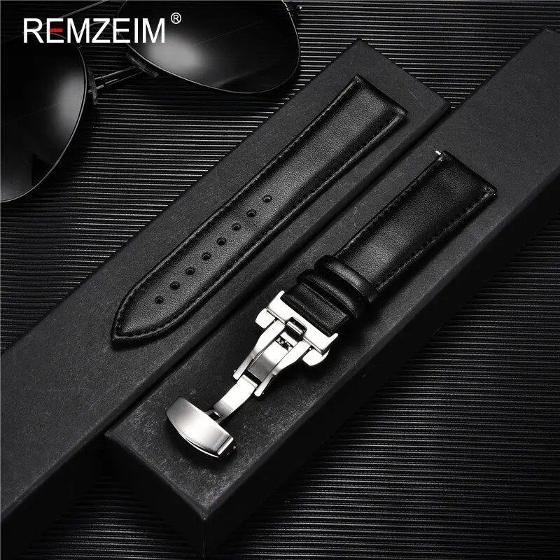 Casual Business Leather Watch Band, 18mm, 20mm, 22mm, 24mm Strap, Stainless Steel Butterfly Buckle, Watch Accessory, Wristband, Band Color: mm, Parallel Import