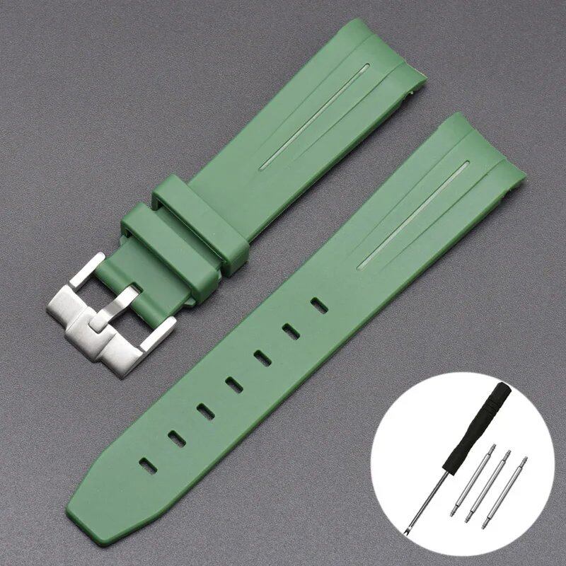 New 20mm Bent End Rubber Watch Strap for Omega Moonwatch, Joint Constellation, Men's Waterproof Sports Watch Band, Band Color: 20mm; Band Width: 20mm, Parallel Import