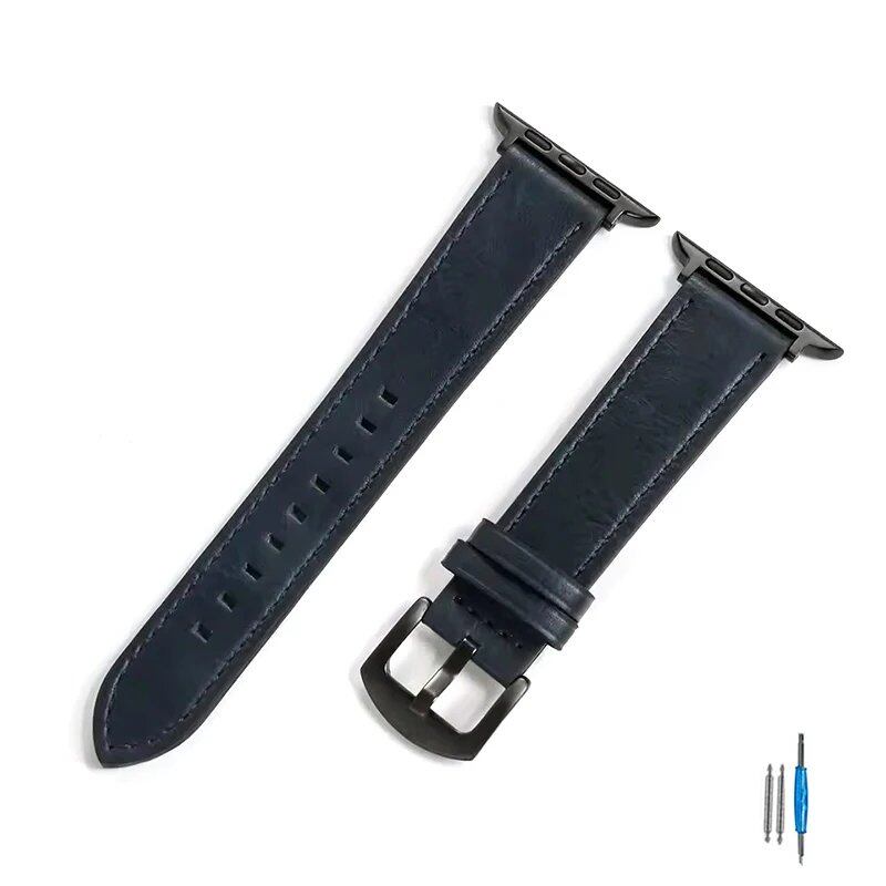 Calf Leather Strap for Apple Watch - Compatible with iWatch Series 8/7/6/5/4/3/SE, 49mm, 44mm, 45mm, 42mm, 40mm, and 41mm Bands, Unisex, Imported