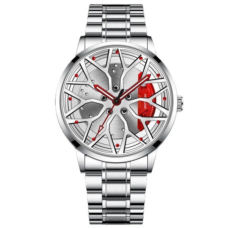 Fashion Men's Car Wheel Watch, Luxury Sports Waterproof Quartz Wristwatch with Stainless Steel Wheel Hub, Relogio Masculino, Color: Parallel Import