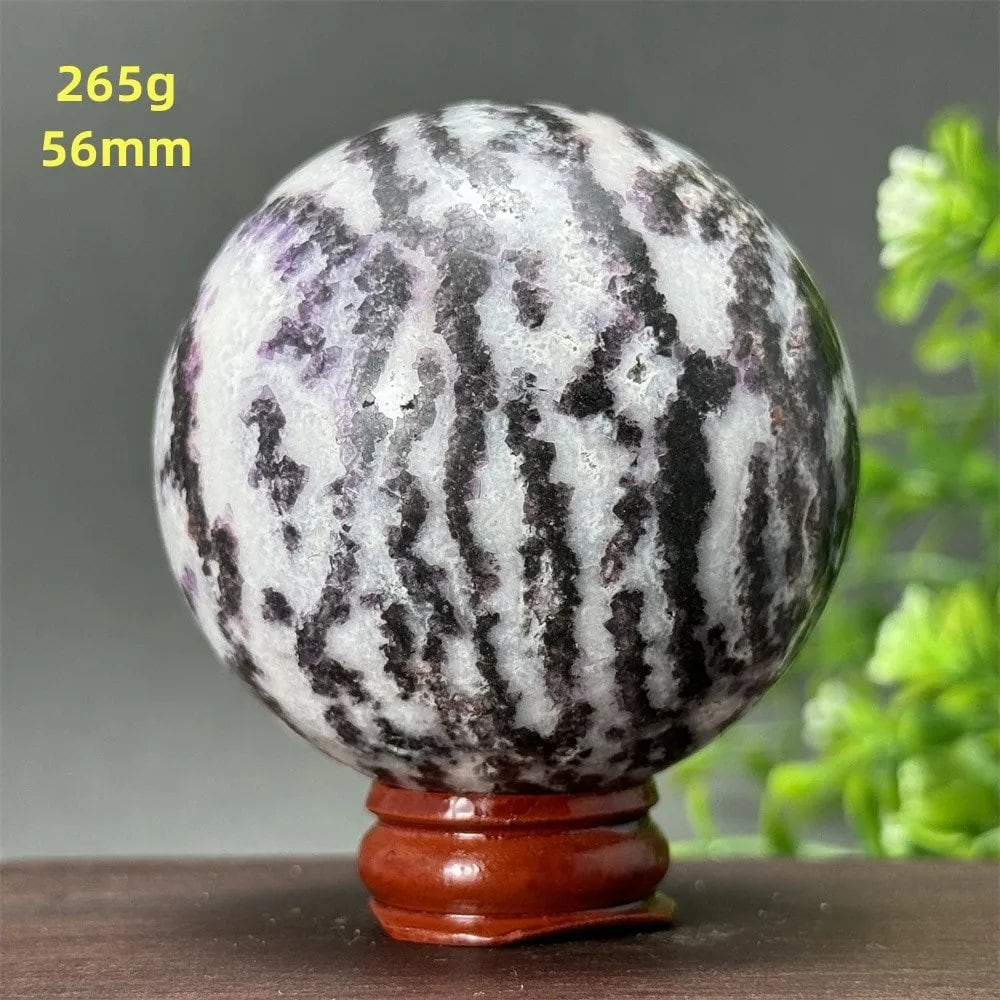 Natural Purple Zebra Fluorite Ball for Reiki Healing, Spiritual Meditation, Chakra Therapy, Magic, Ritual, Divination, Home Decoration, with Stand, Color: A, Parallel Import