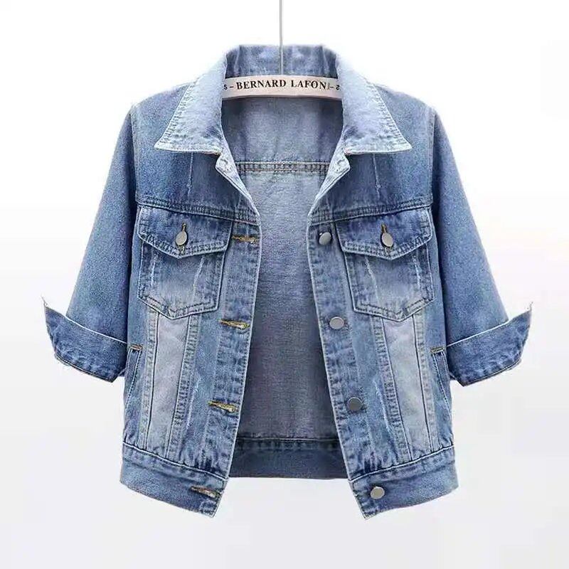 Women's Denim Jacket, Spring/Autumn Short Coat, Pink Jeans Jacket, Casual Top, Purple, Yellow, Blue, Loose Top, Women's Outerwear, Size: Parallel Import