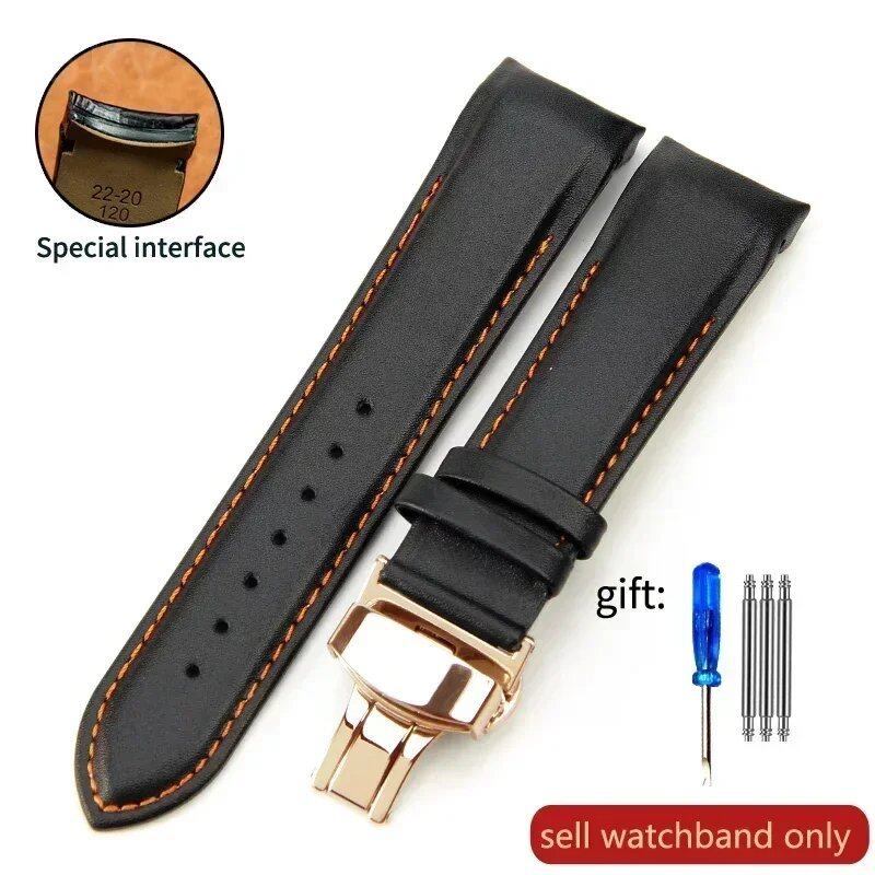 Genuine Cowhide Calfskin Watch Band with Butterfly Buckle for Tissot T035, 22mm, 23mm, 24mm, Black Band, Parallel Import