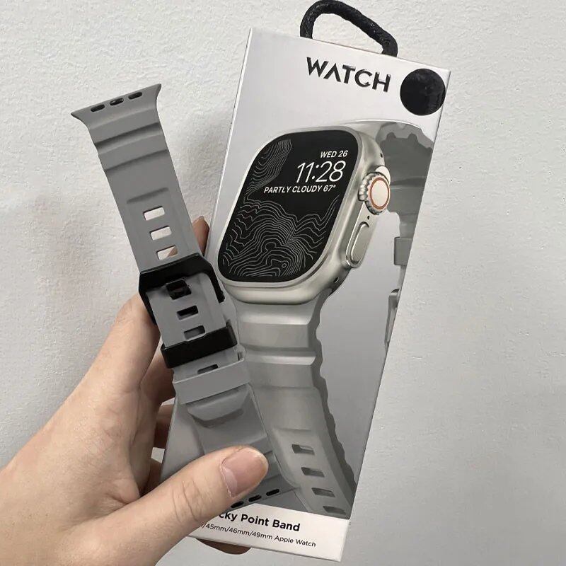 Silicone Sport Band for Apple Watch - Compatible with iWatch Ultra 2/10/9/8/7/6/5/4/3/2/1, 38mm/40mm/41mm/42mm/44mm/45mm/46mm/49mm Band Colors: Parallel Import