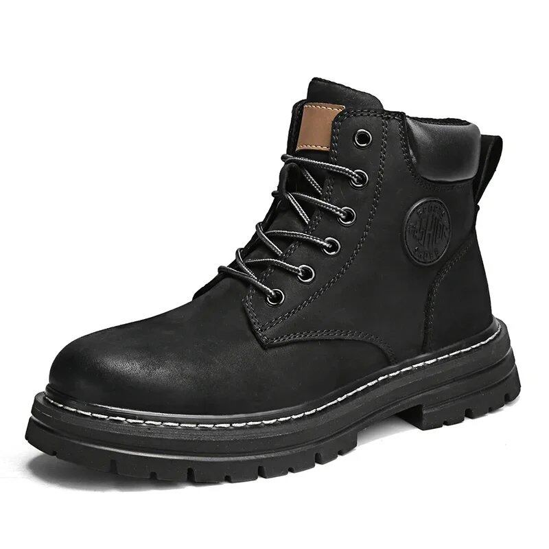 Men's high-top boots, high-quality leather shoes, stylish outdoor sneakers, lace-up ankle boots, non-slip, for couples, parallel import