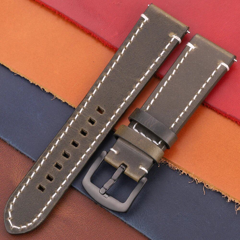 Genuine Leather Watch Band, Vintage Strap, 7 Colors, 18mm, 20mm, 22mm, 24mm, Women's and Men's, Cowhide Leather, Smartwatch Strap, Accessories, Band Color: mm, Parallel Import