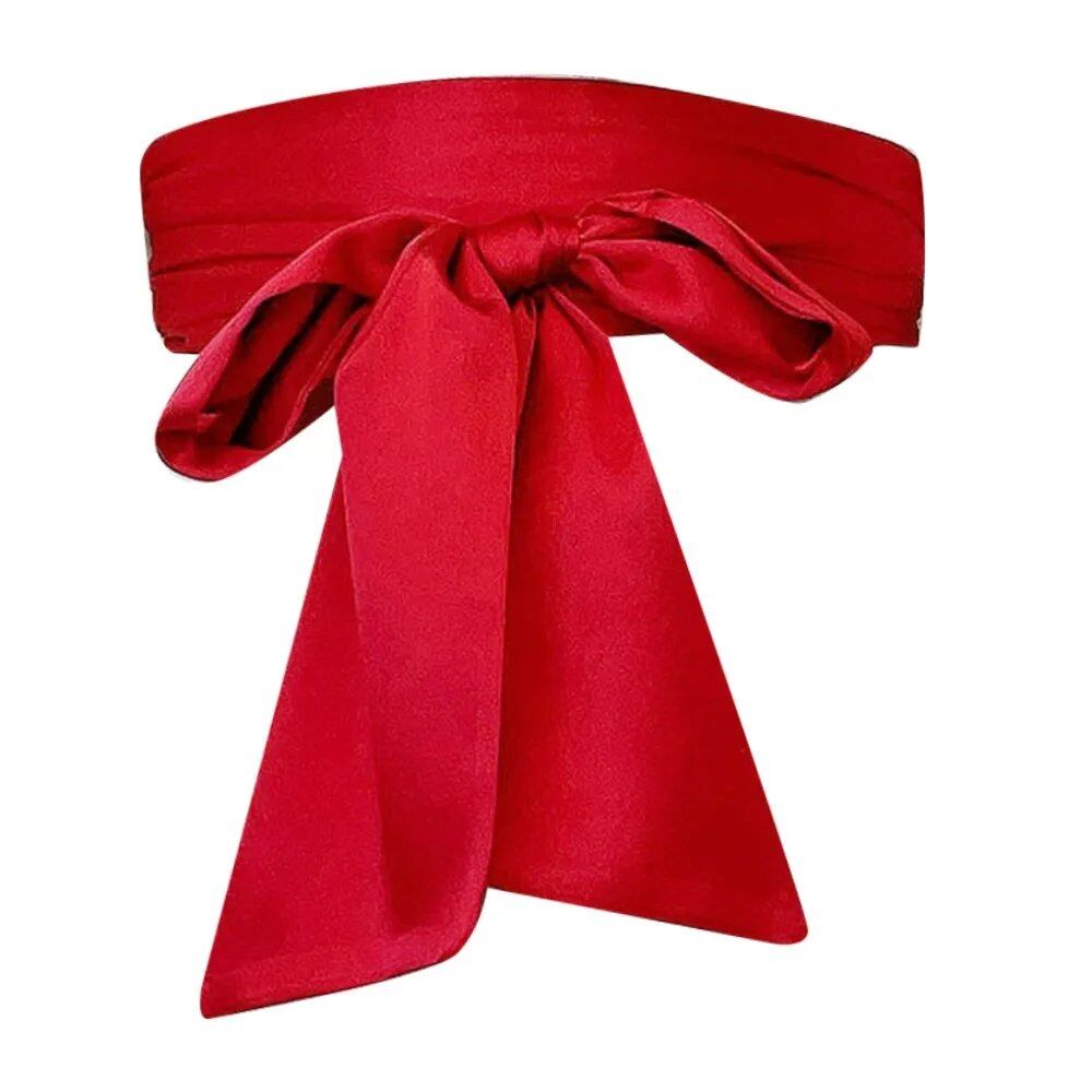 Wide Satin Silk Bow Corset Waist Belt, DIY Ribbon Decorative Waist Cover for Women, Bridal Garter, Parallel Import