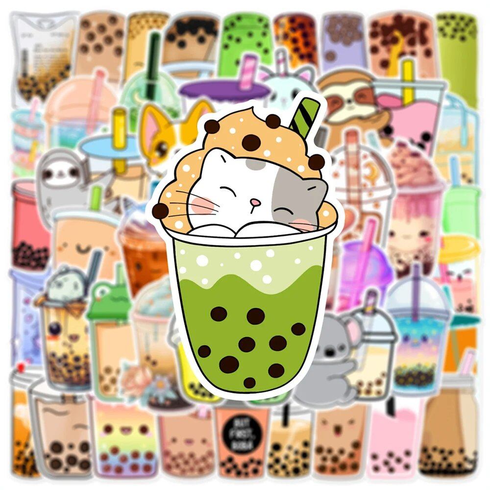 10/30/50 Sheets of INS-Style Cute Animal Tapioca Stickers, Cartoon Drink Stickers, Stylish Decoration Stickers for DIY Stationery, Smartphones, and Water Bottles (0 Count, Parallel Import)
