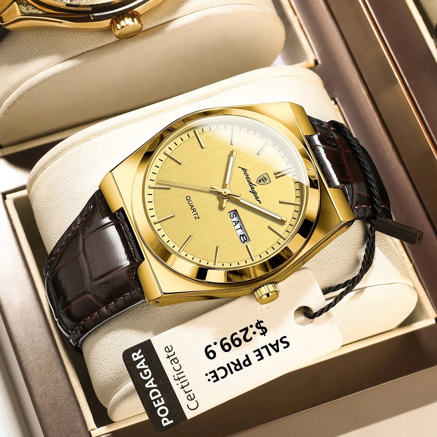 POEDAGAR Luxury Trend Men's Watch, Waterproof, Luminous, Date Week, Military/Outdoor, Leather, Quartz, Color: 930, Parallel Import