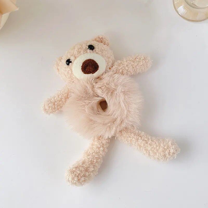 1/2-Piece Cute Bear Hairband for Girls, Scrunch, Fluffy Bunny Fur Hair Tie, Soft and Warm, Stylish Hair Accessory, Parallel Import