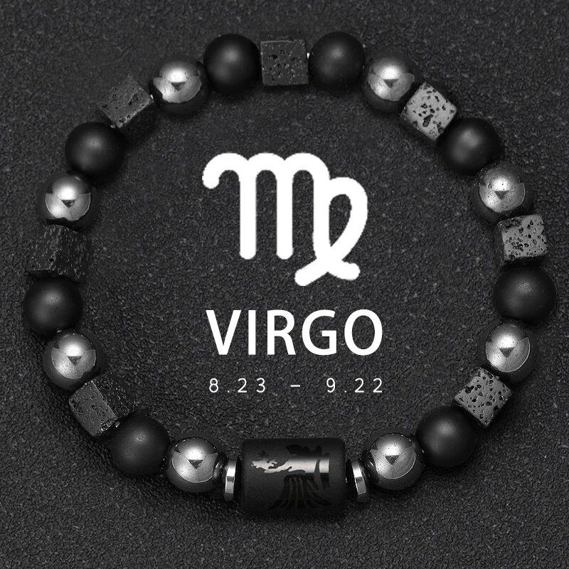 12 Zodiac Signs Bracelet with Natural Stones, Capricorn, Virgo, Leo, and Libra, for Men and Women, Couples, Friends, and Couples; Jewelry Gift; Length: 18-19cm, Parallel Import