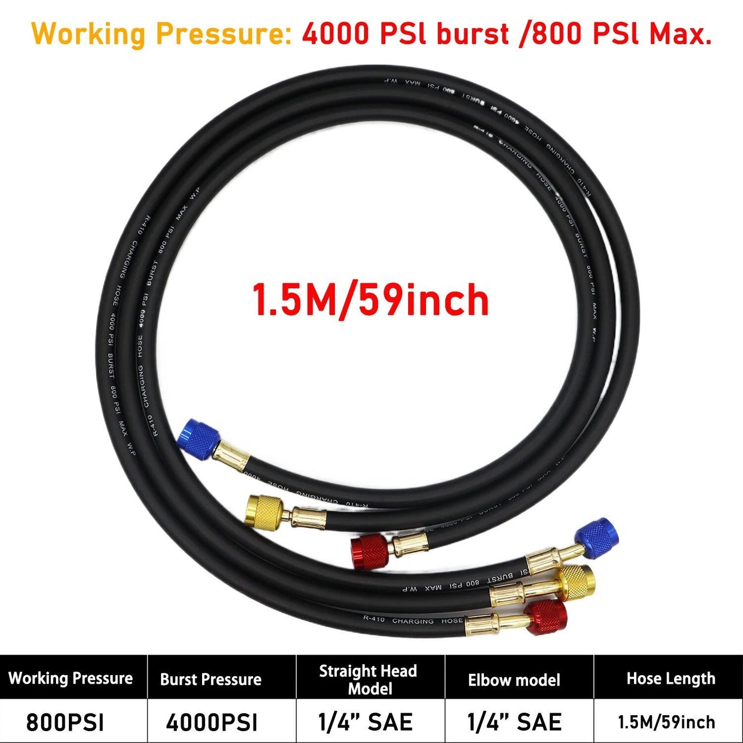 0.9M-1.8M AC Charging Hose Tube Kit with Low-Loss Fittings for R134A, R12, and R22 Refrigerants, Includes Air Conditioner Manifold Gauge, Parallel Import