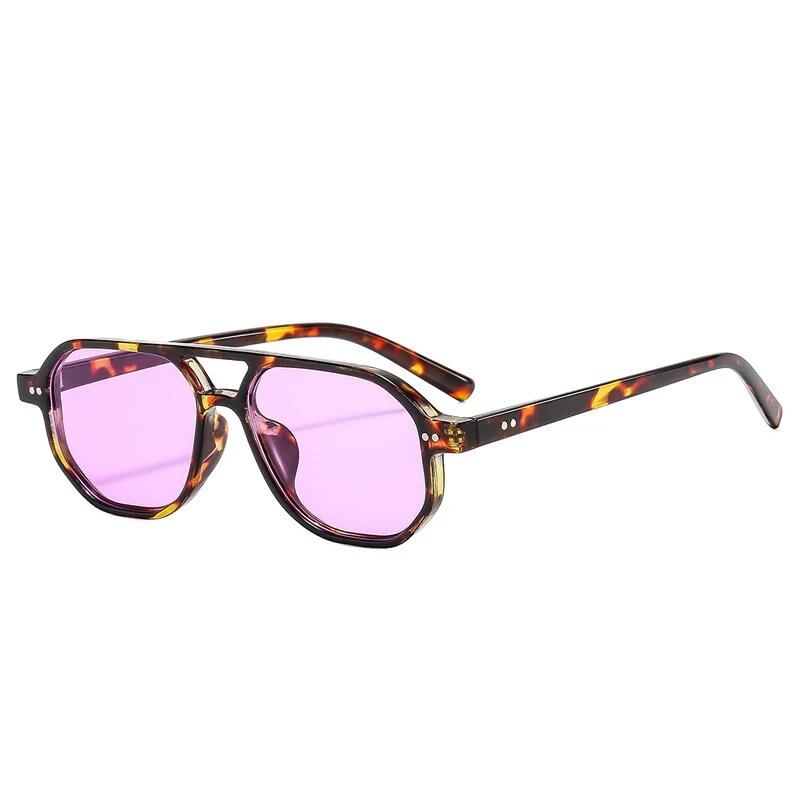 SO&EI Vintage Double Bridge Polygon Square Men's Sunglasses with Clear Ocean Lenses and Rivets, UV400 Protection. Frame Color: As Shown; Lens Color: Parallel Import.