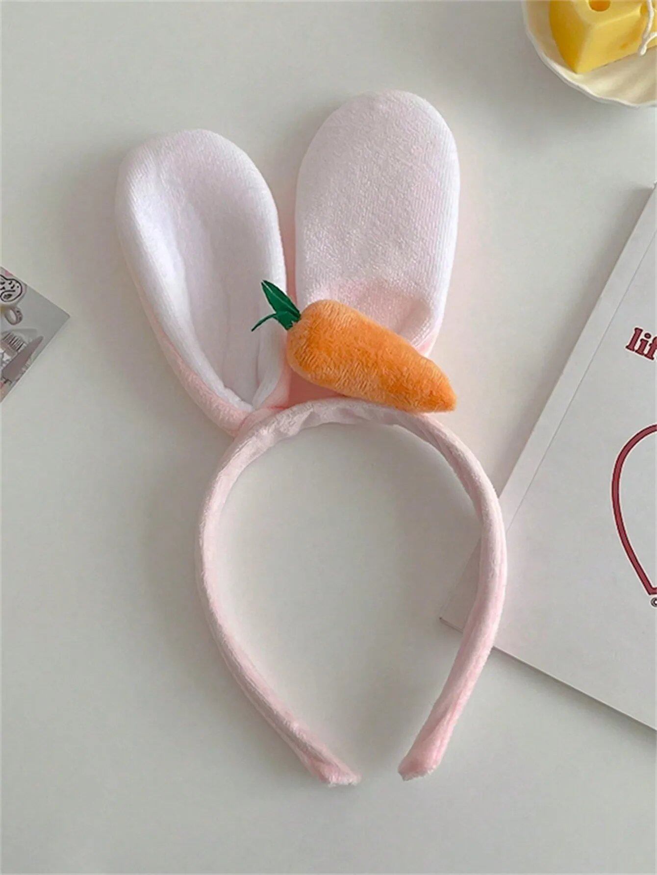 1 Cute Large Bunny Ear Headband for Women, Fall/Winter 2024 Collection, Fluffy Plush, Facial Cleansing Hair Card, One Size Fits All; Imported