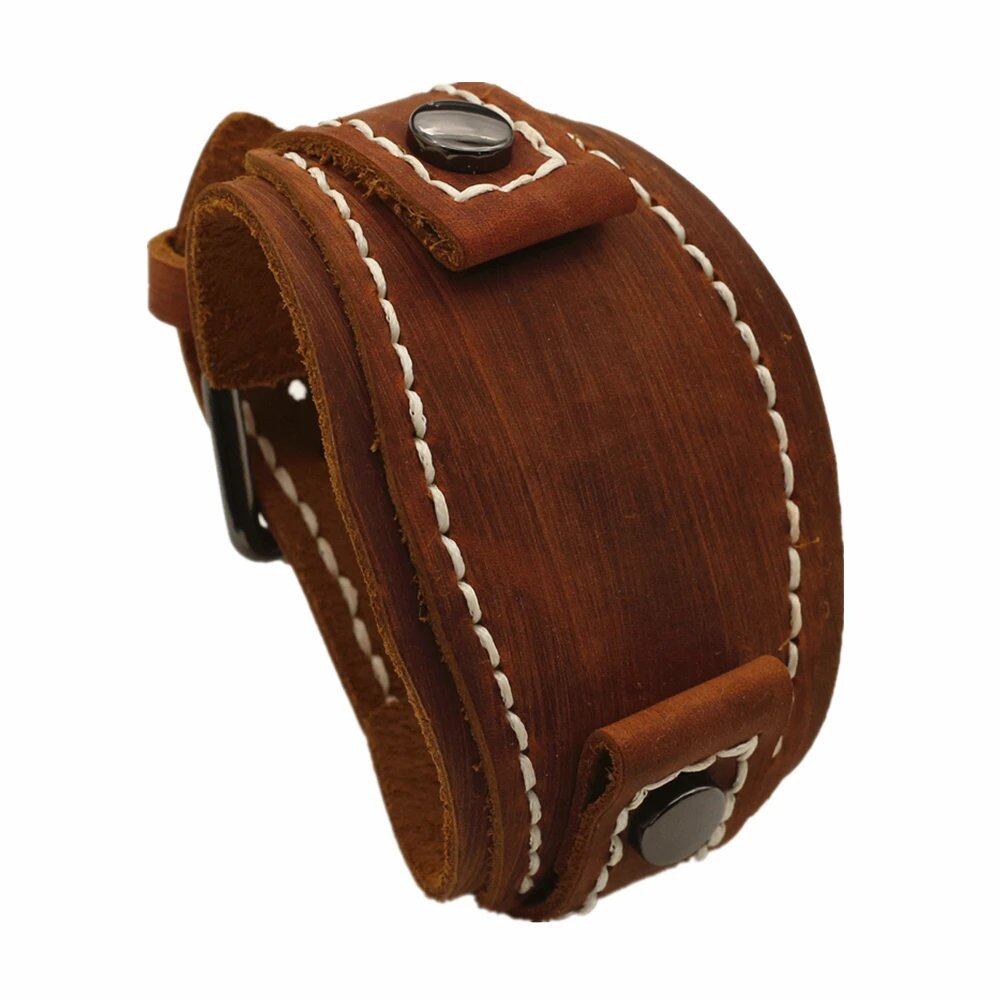 Black and Blue Genuine Leather 25mm Wide Punk Vintage Men's Watch Band Bracelet. Band Color: Black; Band Width: 25mm. Parallel Import.