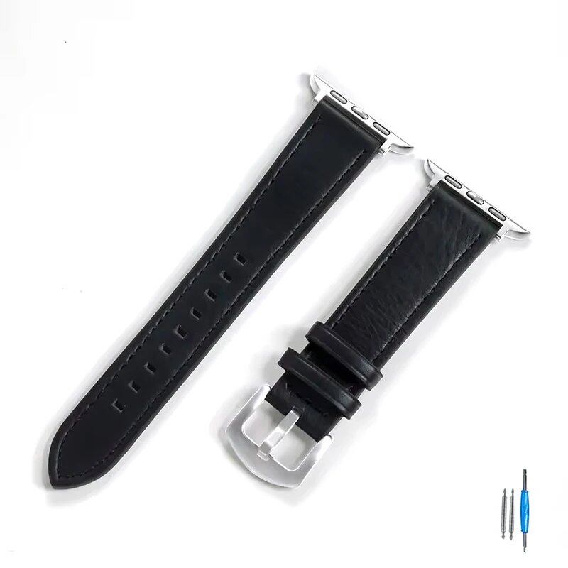 Calf Leather Strap for Apple Watch - Compatible with iWatch Series 8/7/6/5/4/3/SE, 49mm, 44mm, 45mm, 42mm, 40mm, and 41mm Bands, Unisex, Imported