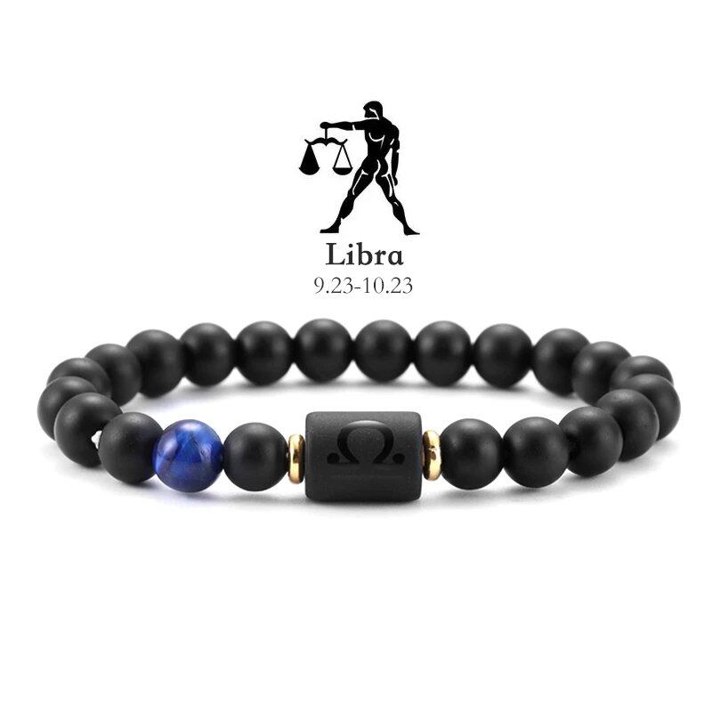 12 Zodiac Signs Bracelet with Natural Stones, Capricorn, Virgo, Leo, and Libra, for Men and Women, Couples, Friends, and Couples; Jewelry Gift; Length: 18-19cm, Parallel Import