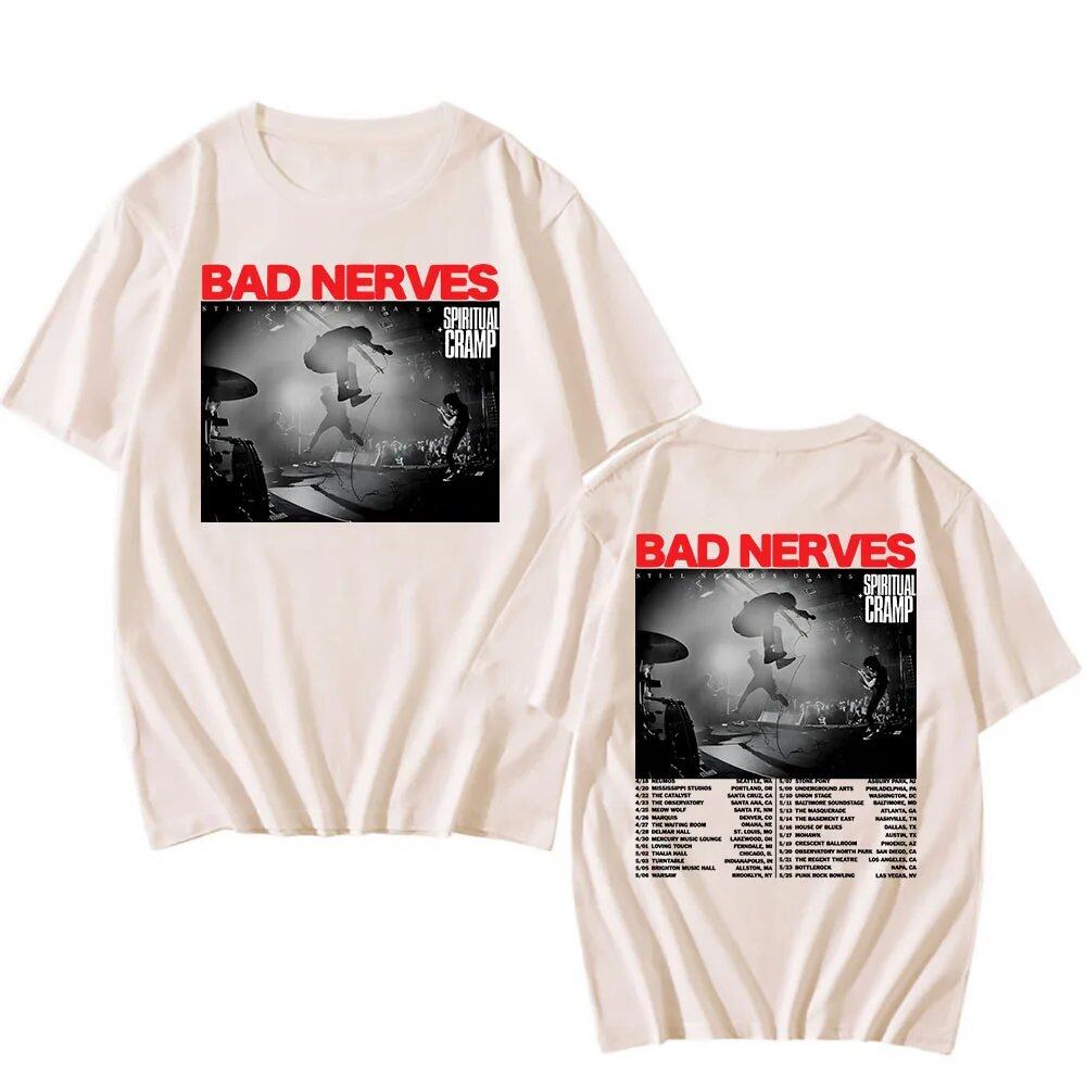 BAD NERVES "Still Nervous Tour 2025" T-Shirt, Spiritual Crump, Hip Hop, Unisex, Streetwear, Grunge, Fashion, Graphic T-Shirt, Men's Apparel, Size: Parallel Import