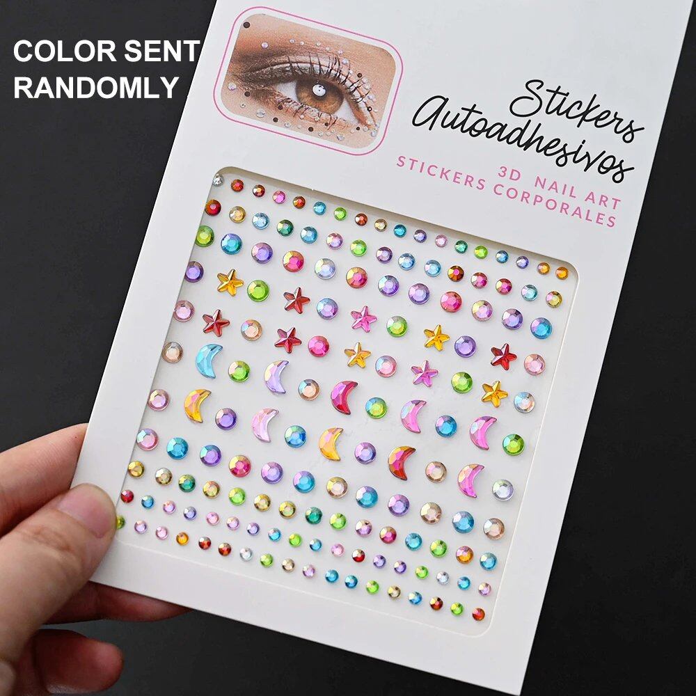 1/5 Random Color Glitter Face Tattoo Stickers for Kids, Sparkly Diamonds, for Costume Parties, Makeup, DIY Tattoo Decals, Parallel Import