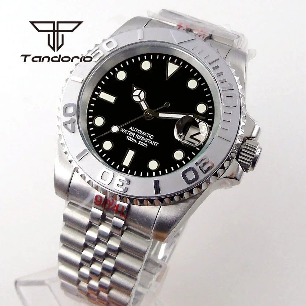 Tandorio NH35A Date Stainless Steel 40mm Diver Automatic Men's Watch with Sapphire Crystal, Rotating Bezel, Luminous Mechanical Watch, Color: Parallel Import