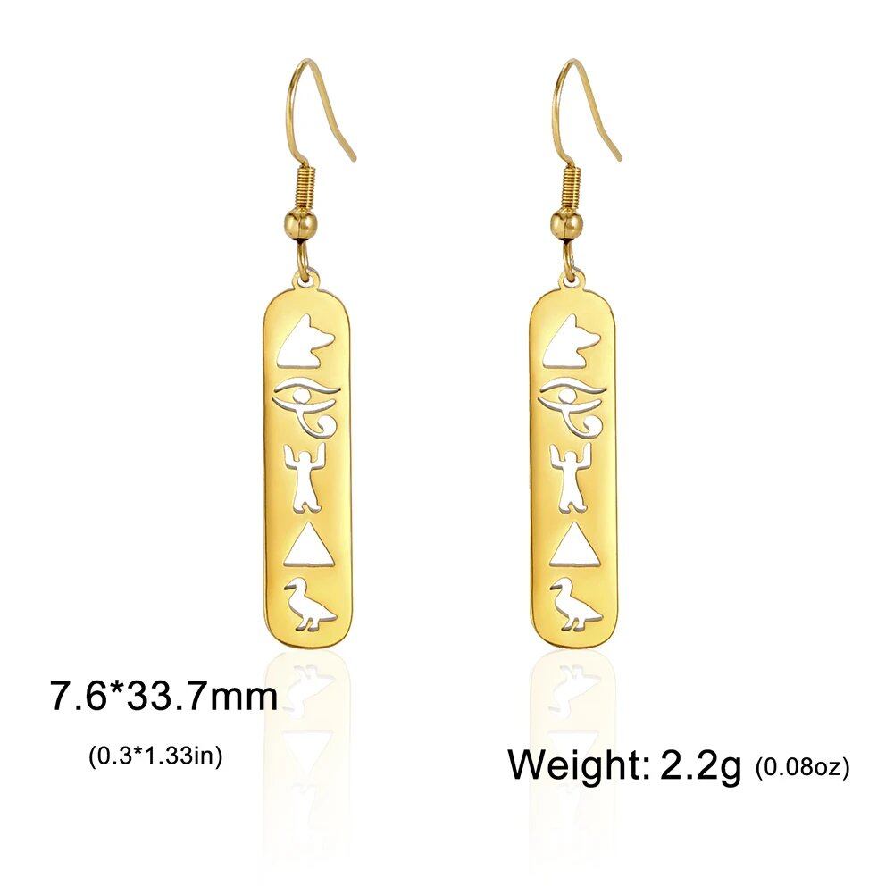 Lucktune Ancient Egyptian Ankh Hieroglyph Symbol Earrings, Stainless Steel, Eye of Horus Drop Earrings, Women's Spiritual Jewelry, Metal Color: Style, Parallel Import