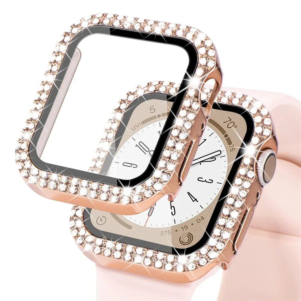 アップルウォッチ用 ブリングガラス+カバーケース 44mm 45mm 41mm 40mm 42mm ダイヤモンドバンパー+画面保護フィルム対応 iWatchシリーズ7/8/9/5/6/SE 並行輸入品