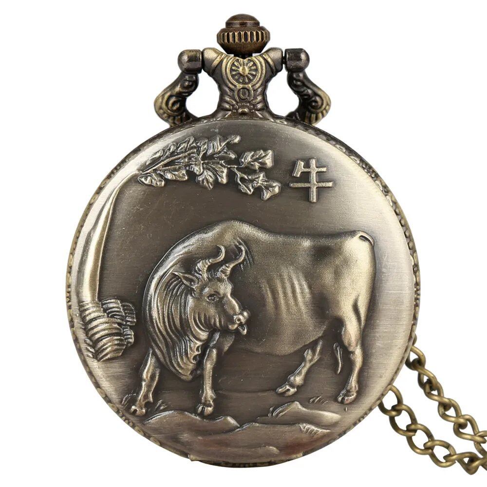 Vintage Bronze Zodiac (Rat, Ox, Tiger, Rabbit, Dragon, Snake, Horse, Sheep, Monkey, Bird, Dog, Boar) Quartz Necklace Pocket Watch, Color: Zodiac, Parallel Import