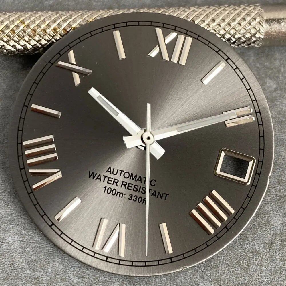 MATELION 29mm Steel Roman Numeral Sunburst Dial with Black, Blue, Gold, or Silver Dial, Compatible with NH35 and NH36 Automatic Diver Men's Watches, Parallel Import