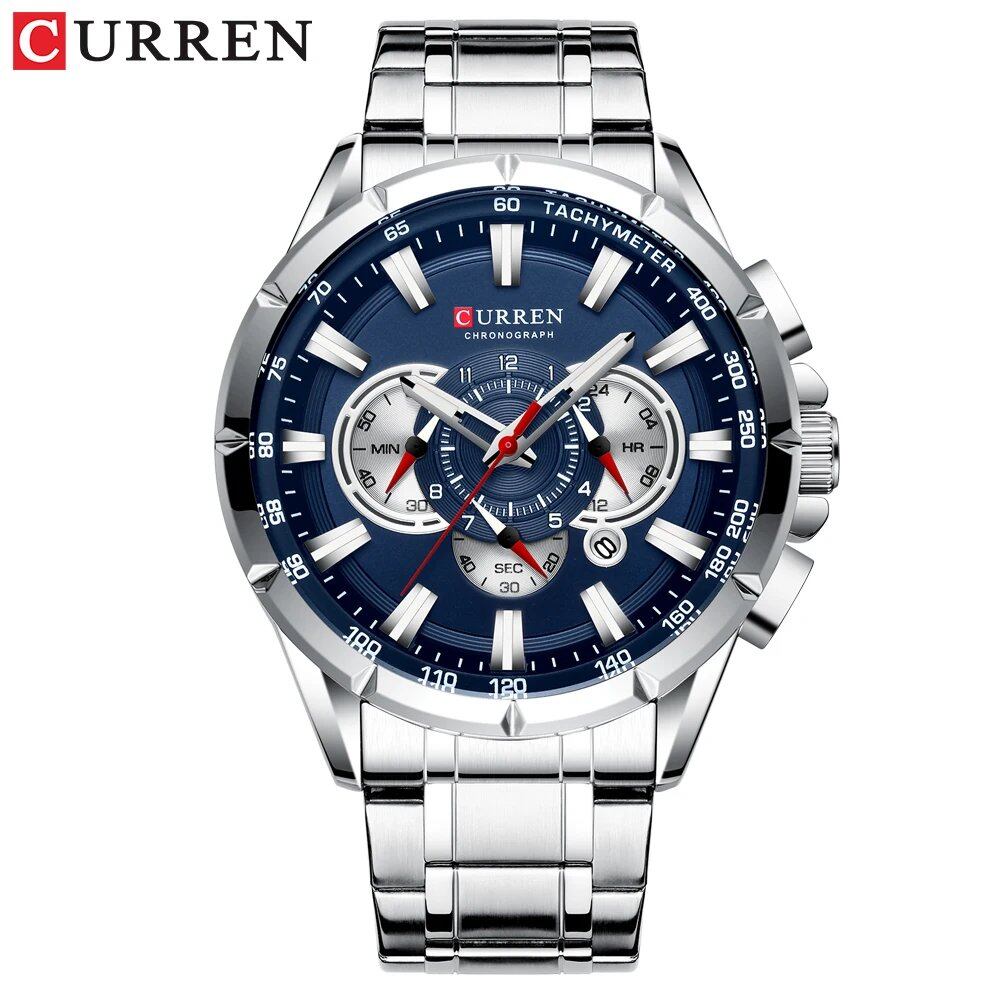 Karlen New Casual Sports Chronograph Men's Watch with Stainless Steel Band, Large Dial, Quartz Movement, and Luminous Hands, Silver Brown, Parallel Import