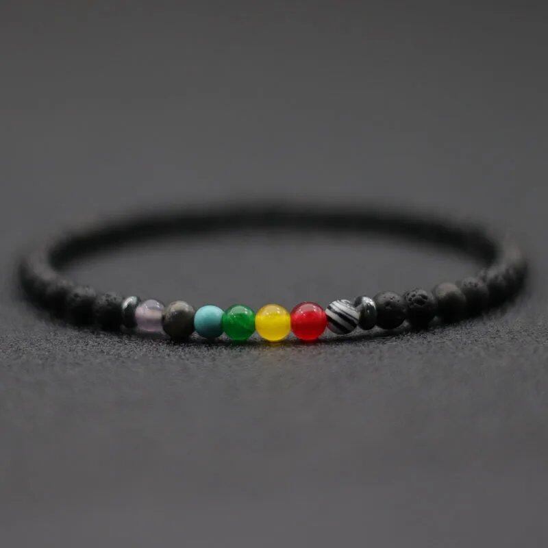 4mm Natural Volcanic Stone Bead Bracelet, Unisex, Minimalist Chakra Bracelet, Meditation Jewelry, Tiger Eye Bracelet, Metal Color: Parallel Import