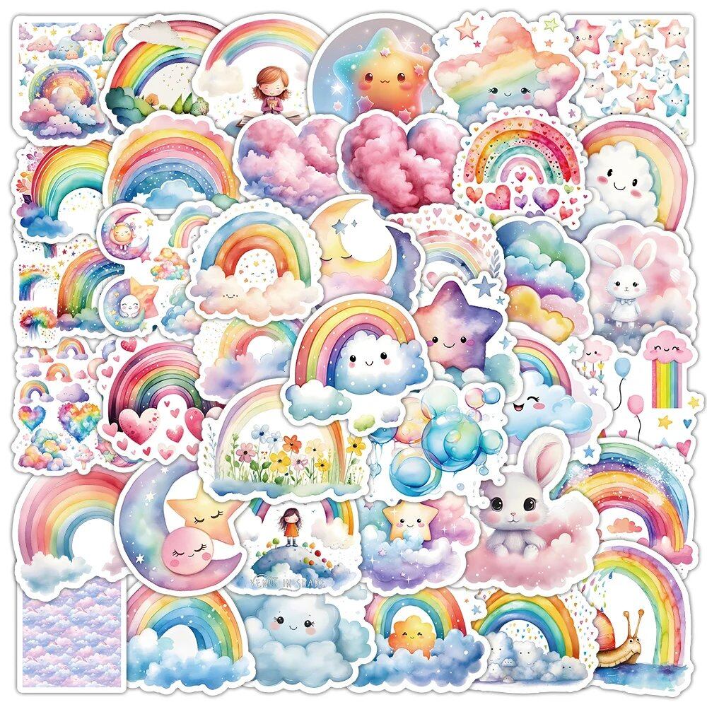 10/30/50 Sheets of Cute Cartoon Rainbow Stickers with Clouds and Stars for Smartphones, Guitars, and Journals. Colorful Graffiti Decals for Kids and Toys. Parallel Import.