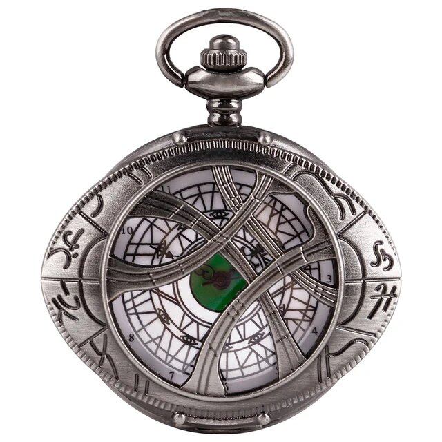 Vintage Bronze Eye-Round Case Quartz Pocket Watch with Pendant Necklace Chain, Gift for Men and Women, Parallel Import
