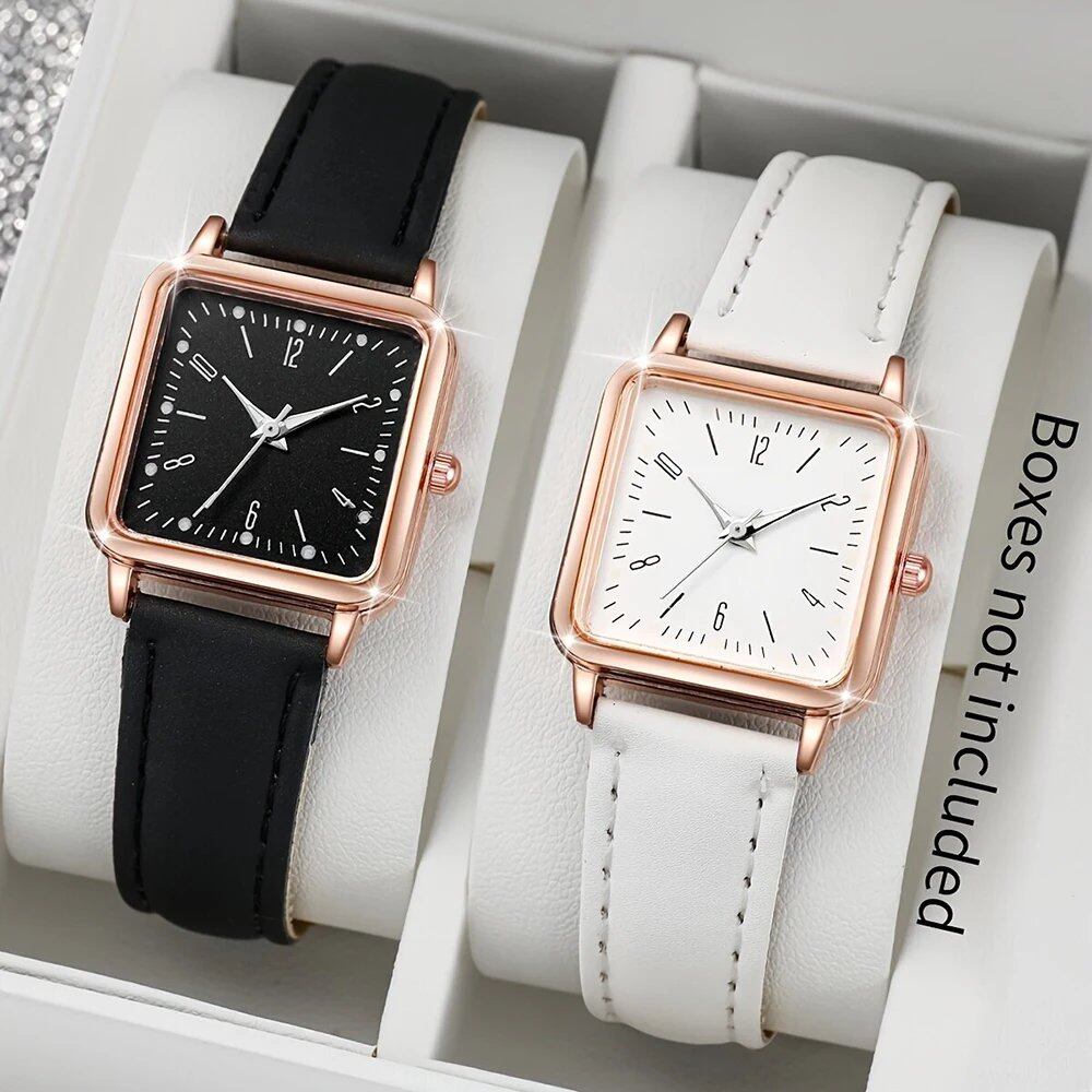 Set of 4 Simple Modern Watches with Leather Straps, Business Casual, Unisex, Quartz Movement, Parallel Import