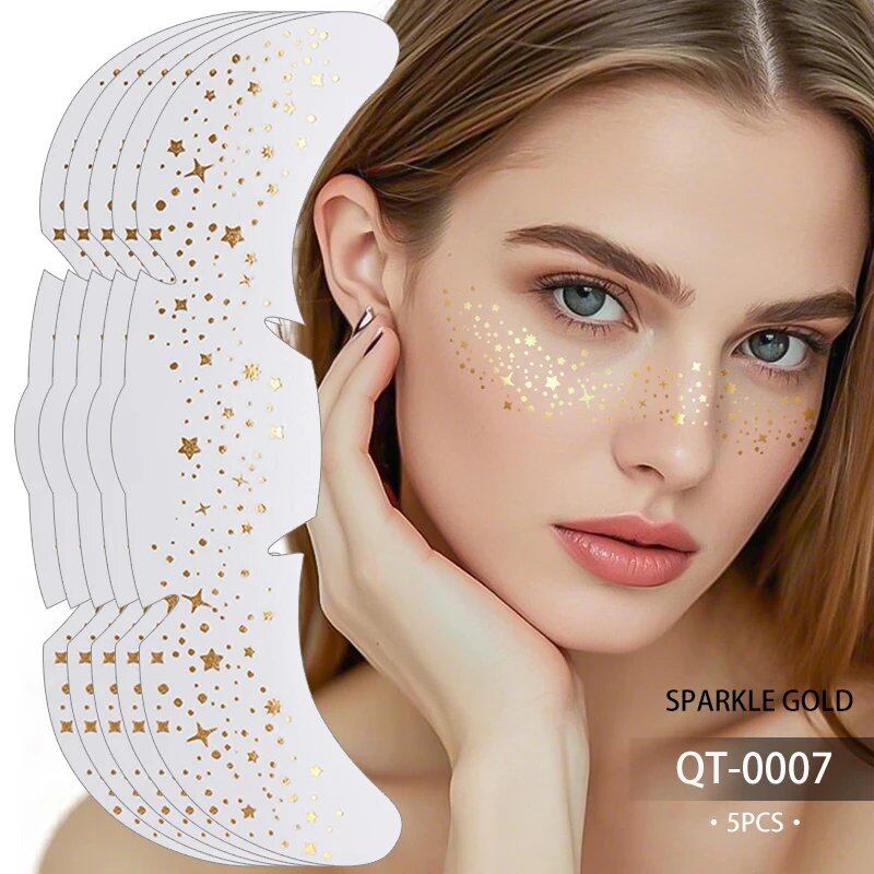 1/5pc Metallic Gold & Silver Fake Freckles Sparkle Glitter Star Facial Tattoo Stickers for Women Makeup Decoration Patches Color: Parallel Import