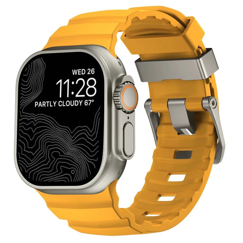 Sport Band for Apple Watch Ultra 2/10/9/8/7/6/SE/5/4 - Soft Silicone and Titanium Bracelet Strap, Compatible with iWatch 42mm, 44mm, 45mm, 46mm, and 49mm Band Colors: 42mm, 44mm, 45mm, 46mm, and 49mm Band Widths (Imported)