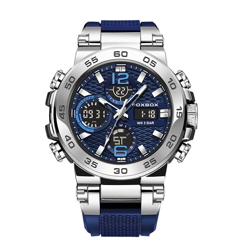 LIGE Men's Watch, 50m Water Resistant, with Alarm, LCD Dual Display, Quartz Movement, Military Sports Watch, Parallel Import