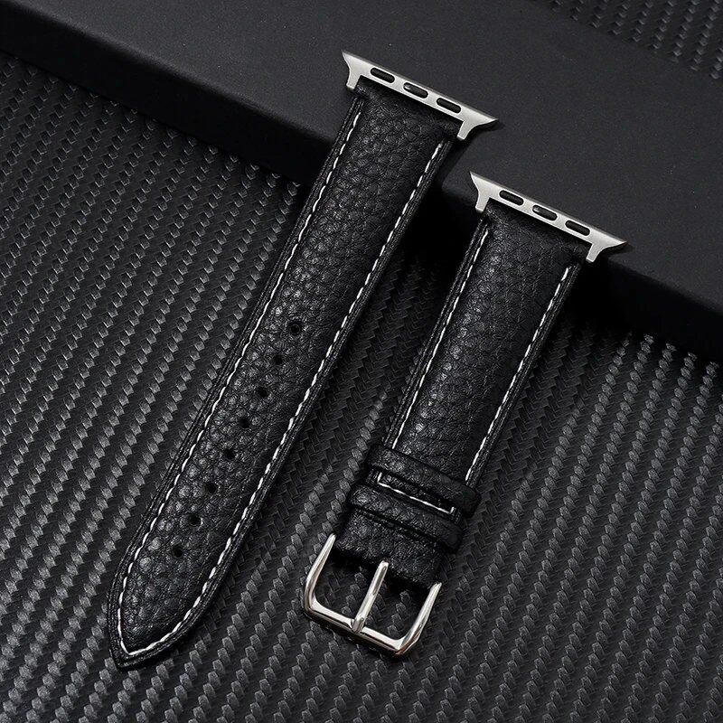Genuine Leather Strap with Grained Design for Apple Watch 38/40/41mm, iWatch Ultra 8/7/6/SE/5/4, 42/44/45/49mm, Band Color: mm, Parallel Import