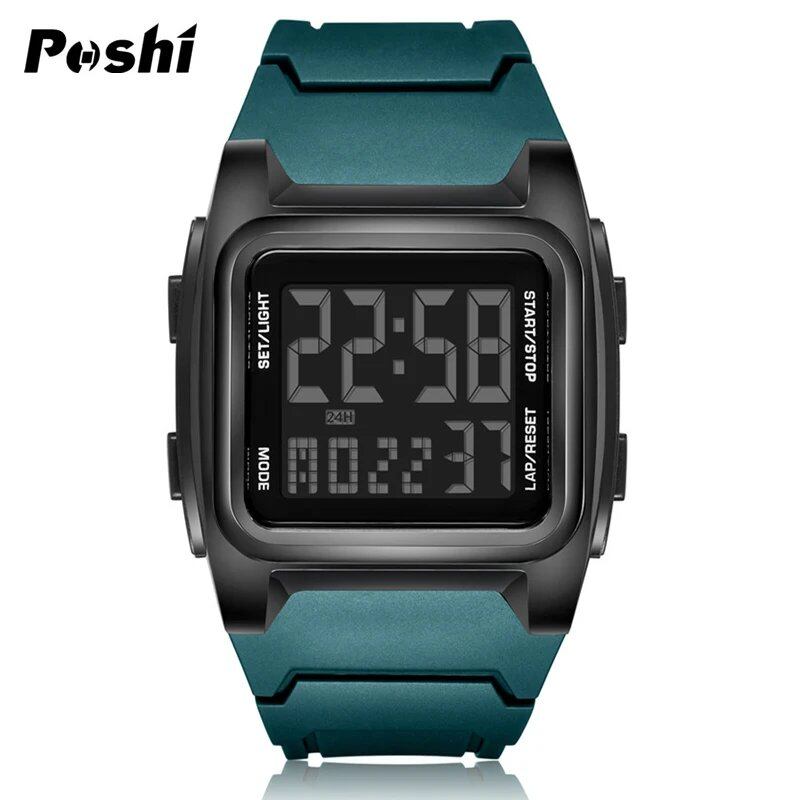 POSHI Original Men's Sports Watch, Luxury Stopwatch, Luminous Alarm, Calendar, Day of the Week, Digital Wristwatch, Model, Color, Parallel Import