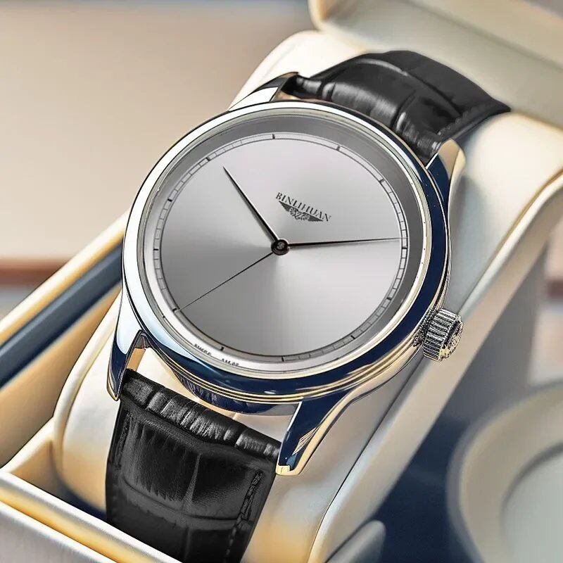 Top Brand Men's Business Watch, Waterproof, Leather, Quartz Movement, Luxury, New, Handsome, Silver, Parallel Import